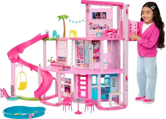 Barbie Droomhuis Poppenhuis – 114 cm Hoog - Met Glijbaan en 75+ Accessoires