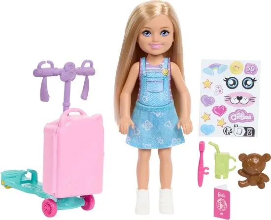 Barbie Club Chelsea Grenzeloos Avontuur Pop - Met Scooterkoffer en Accessoires