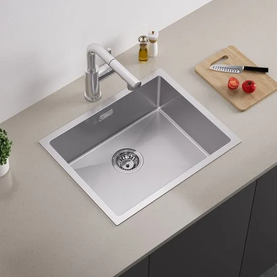Auralum Max Spoelbak RVS 55x44cm - Spoelbak Keuken - Keuken gootsteen - Enkele spoelbakken Met sifon - afvoer en overloopset