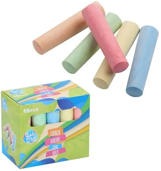 Eddy Toys Stoepkrijt 15-delig - Stoepkrijt voor Kinderen in Pastelkleuren - Groot Formaat voor Kleine Handen - Afwasbaar Krijt voor Buiten - voor Kinderen vanaf 3 Jaar