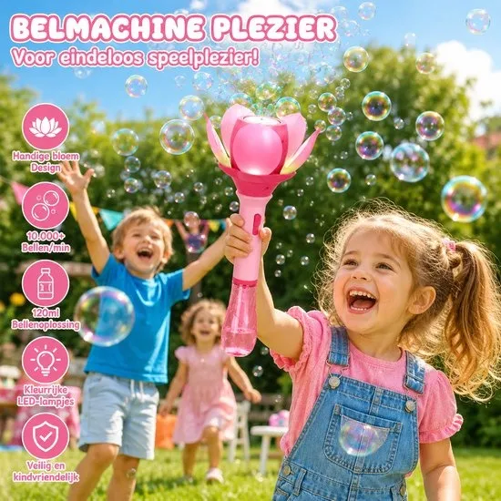 Oplaadbare Bellenblaas Toverstaf voor Kinderen – Automatische Bellenmachine met Licht & 120ml Vulling | 10.000+ Bellen per Minuut | Ideaal voor Buiten, Feest & Bruiloft