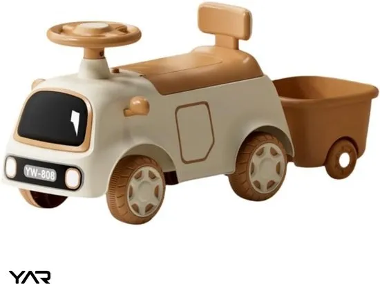 YAR Retro Loopauto - Loopwagen voor Jongens & Meisjes - 1-3 jaar - Duurzaam en Veilig - Stimuleert Motorische Vaardigheden - Bruin/Wit
