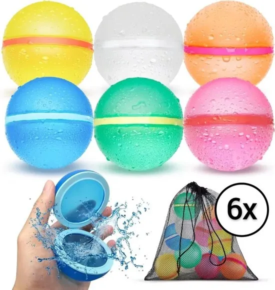 Nereb - Herbruikbare Waterballonnen - Zelfsluitend - Waterbal - Speelgoed - 6 Stuks Inclusief Opberg Netje