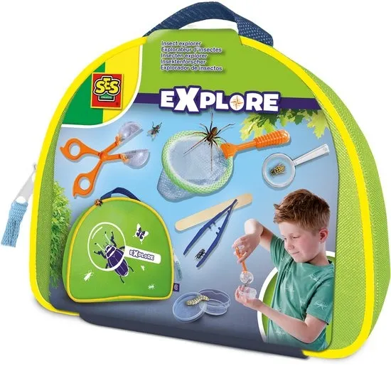 SES Creative - Explore - Insecten Explorer - Handige Koffer met Tang, Vergrootglas, Pincet, Bakje en Speurkaart – Insecten Speelgoed