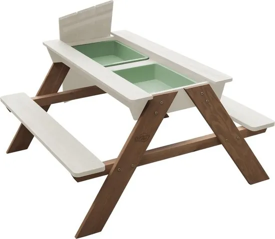 Sunny Dave Zand & Water Picknicktafel in Beige voor kinderen - Multifunctionele Picknick tafel met 2 uitneembare kunststof bakken - FSC hout