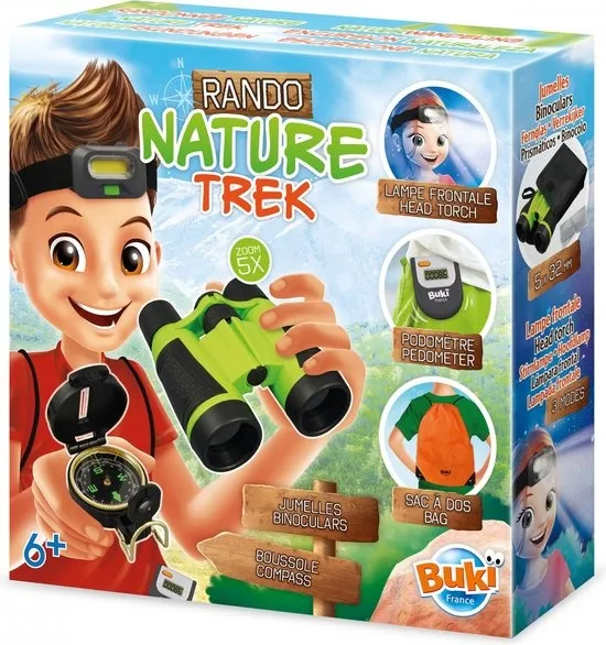 Buki - Natuur - Ontdek de natuur - Set om op avontuur te gaan in de natuur - Verrekijker, Kompas, Hoofdlamp, Stappenteller