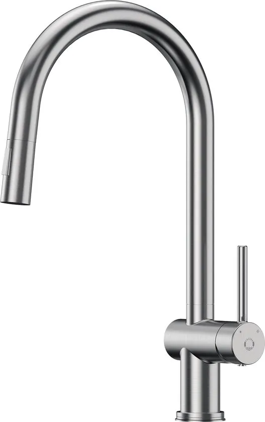 CECIPA max keukenkraan uittrekbaar - Keukenkraan Met Uittrekbare Uitloop - 360° draaibare Mengkraan - Handdouche - Flexibele Slang - 2 straalsoorten - Zilver