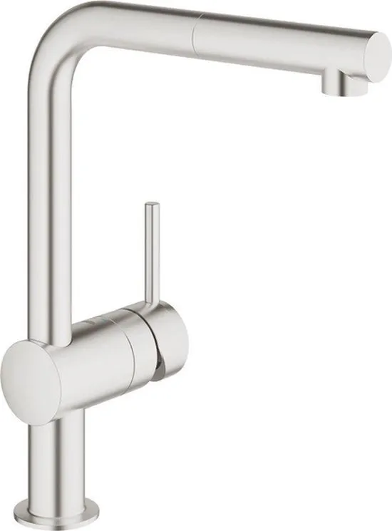 GROHE Minta Keukenkraan - L-uitloop - 360° draaibereik - Met uittrekbare handdouche - SuperSteel (RVS look)
