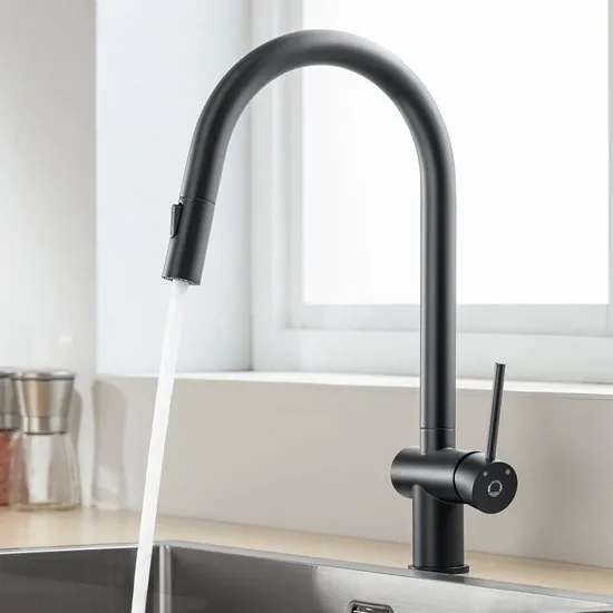 CECIPA max Keuken Kraan Zwart - Keukenkraan Met Uittrekbare Uitloop - 360° Draaibare Keukenkraan - keukenkraan Uittrekbaar - Zwart