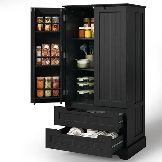 Xbro Keukenkast Vrijstaand – Met 2 Lades en 2 Deuren – Opbergkast – Voor Keuken, Eetkamer of Wasruimte – 40x60x120 cm – Zwart