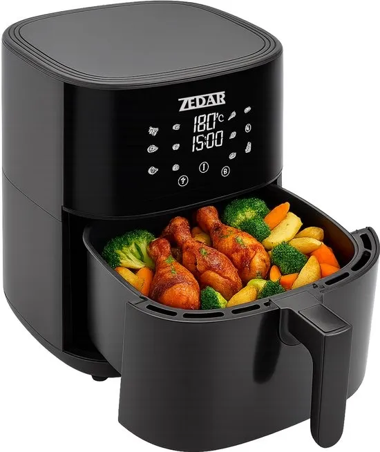 Airfryer XXL - Met APP - Groot 8 Liter - Heteluchtfriteuse - Zwart - Digital Touchscreen - 50 voorgeprogrammeerde gerechten Zedar AF600