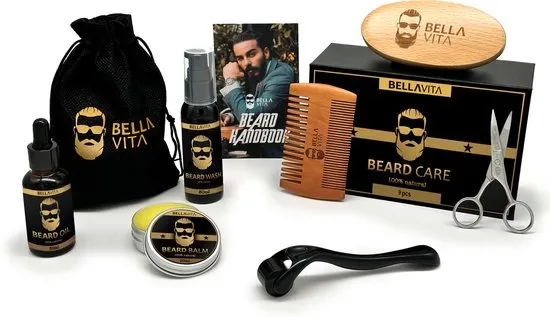 BELLAVITA ® Baardgroei kit - 9 delig - Baard - Baardolie - Baardkam - Baardbalsem - Baardgroei - Baardroller - Baardverzorging - Baardset - Mannen - Verzorging
