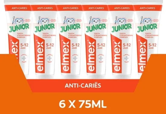 Elmex Junior 5-12 jaar tandpasta - 6 x 75ml - Voor Kinderen 5-12 Jaar - Tegen gaatjes - Kindertandpasta - Voordeelverpakking