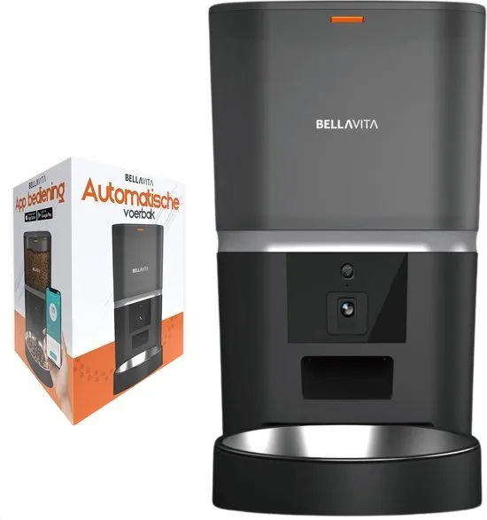 BELLAVITA® Automatische voerbak met Camera - Zwart - Voerautomaat Met App - Voerbak hond - Smartphone Besturing - Voerinhoud 6 Liter - Voor Katten en Hondenvoer - Droogvoer - Automatische voerbak