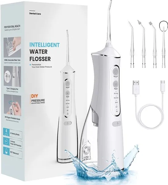 KHYR® - Nieuw - Waterflosser - JetFloss i2 - 2026 Flosapparaat - Monddouche - Draadloos – 4 Modi incl. Intelligente Waterdruk Instelling – IPX7 Waterdicht – 300ml Waterreservoir – Oplaadbaar via USB-C