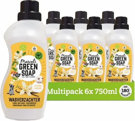 Marcel's Green Soap Wasverzachter - Vanille & Katoen - 6 x 750ml - 180 wasbeurten