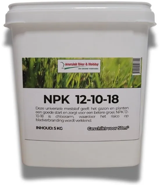 Kunstmest NPK 12-10-18 meststof chloorarm 5KG | universele kunstmest voor gazon en tuin | in handige bewaaremmer