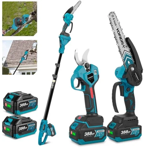 Yofidra 4-in-1 Accu-Hoogsnoeier - 8 inch Kettingzaag met Accu en 30 mm Elektrische Snoeischaar - max. bereik tot 1.7 m - Borstelloze motor - telescopische takkenzaag voor tuin