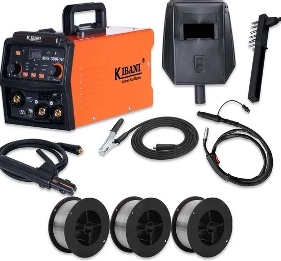 Kibani Lasapparaat MIG-300PRO - Incl. 3 Rollen Lasdraad - IGBT-Inverter-Technologie - Semi-Automatische Omvormer - Lasapparaat Elektrisch - MIG - MMA - TIG