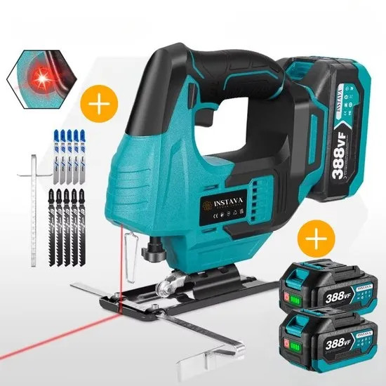 Instava® Decoupeerzaag Accu 18V – Incl. 2 Accu’s – Met Laser & LED – Decoupeerzaag Set – Geschikt voor Makita LXT – Incl. Zaagbladen – Draadloos