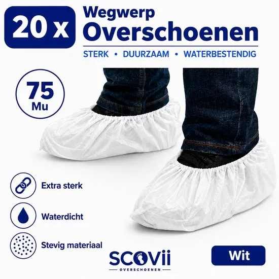 20 EXTRA Dikke Overschoenen | Waterdicht | 75Mu | Wit | Antislip | Schoenhoesjes | Overschoentjes | Schoenovertrekken | Zwembad | Kinderdagverblijf