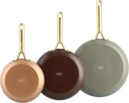GreenPan Shades Koekenpannenset 3-delig - 20/24/28cm - PFAS-vrije antikleeflaag - Koekenpan inductie - Keramische pan - Ovenbestendig tot 220°C - Zonder deksel - Terra