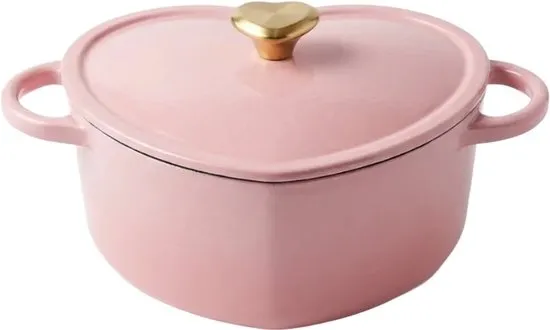 Cook & Pan Gietijzeren Braadpan Love 2,5L Ø 20 cm - PFAS vrij - Alle Warmtebronnen - Hartvormige Pan met 25 jaar Garantie - Roze Braad Pan Gietijzer - Alle Warmtebronnen - Gas, Inductie, Elektrisch, Oven - Broodpan, Stoofpan, Slow Cooking