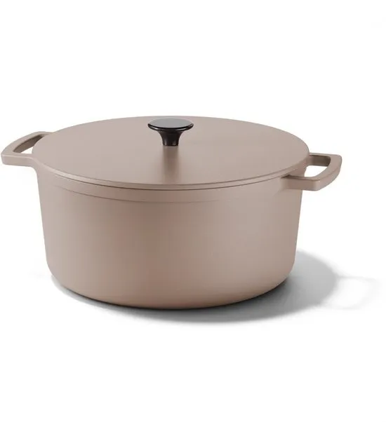 Cook & Pan Gietijzeren Braadpan Taupe of Mind 6,5L Ø 28 cm - PFAS vrij - Alle Warmtebronnen - Pan met 25 jaar Garantie - Braad Pan Gietijzer - Alle Warmtebronnen - Gas, Inductie, Elektrisch, Oven - Broodpan, Stoofpan, Slow Cooking