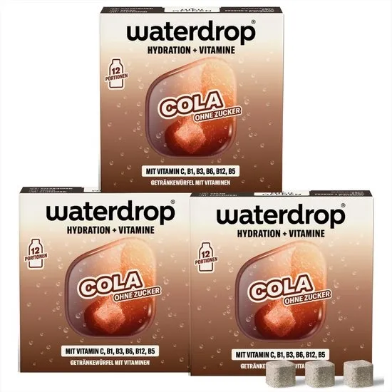 waterdrop® Microdrink Cola NIEUW RECEPT – 36 suikervrije smaakmakers, oplosbare bruisblokjes, zero calorieën, met vitamines, gezond alternatief voor frisdrank, voor bruiswater