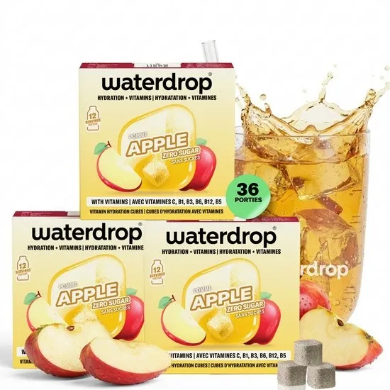 waterdrop® Microdrink APPEL Multipack – 36 hydratatieblokjes voor water met smaak – Alternatief voor fruitsap zonder suiker – Smaakt zoals appelsap – Hydratatie met vitaminen C & B – Calorievrij
