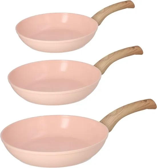 Cook & Pan 3-Delige Koekenpan Pannenset Roze Ø 20, 24 & 28 cm - PFAS vrij - Alle Warmtebronnen - Koekenpannenset met 7 jaar Garantie - Krasbestendige Anti Aanbaklaag - Vaatwasserbestendig - Gas, Inductie, Elektrisch, Oven - Koekenpan Set