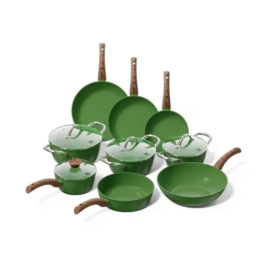 Cook & Pan 9-Delige Pannenset Groen - PFAS vrij - Alle Warmtebronnen - Pannen Set met 7 jaar Garantie - Krasbestendige Anti Aanbaklaag - Vaatwasserbestendig - Gas, Inductie, Elektrisch, Oven - Koekenpan, Wokpan, Steelpan, Hapjespan, Kookpot