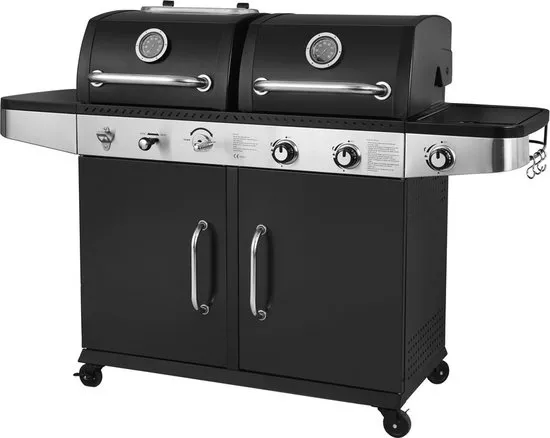 SUMM - Hybride Barbecue MAGNUS - Gasbarbecue & Houtskool BBQ - 2 Grillroosters 48x42 cm - Zijbrander