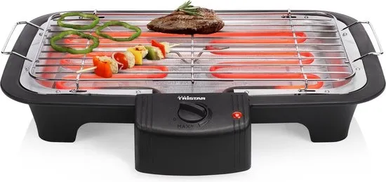 Tristar BQ-2813 Elektrische BBQ – Rookarme Tafelbarbecue 2000W – Grillrooster 38x22 cm – Zwart - Perfect voor Balkon of Camping