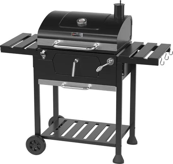 KitchenBrothers Houtskool BBQ - Smoker Barbecue - Verstelbaar Kolenrooster - PFAS Vrij - 42x57cm Grilloppervlak - Zijpanelen - Zwart