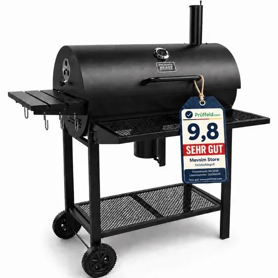 Houtskool BBQ - Smoker Barbecue XL - BBQ met Wielen - 70x37cm Grilloppervlak - Zijpanelen - Zwart