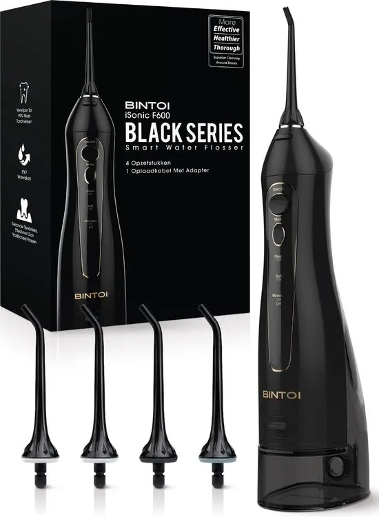 Bintoi iSonic F600 Waterflosser - Draadloze Monddouche - Tandplak Verwijderaar - Voor Beugels - 3 Reinigingsstanden - Zwart