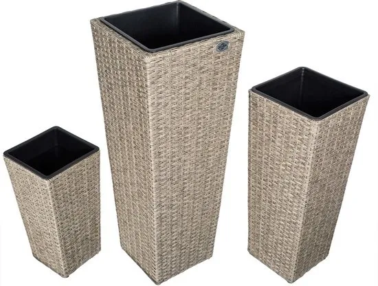 Casaria Bloempotten - Polyrattan Set van 3 Stuks - Crème