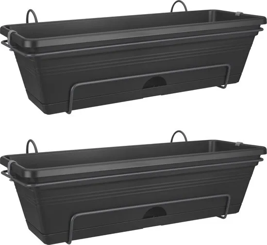 Elho Green Basics Allin1 - Balkonbak met Ophanging - 100% Gerecycled Plastic - Set van 2 - 50 cm - Living black