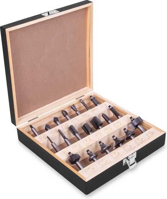VONROC Freesset / Bovenfrezenset – Topkwaliteit YT9 staal – 8mm gereedschapsopname | 20 st. in luxe koffer