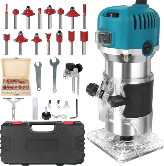 Bovenfrees 800W - Houtfreesmachine - 6,35 mm - Met Frezenset en Koffer