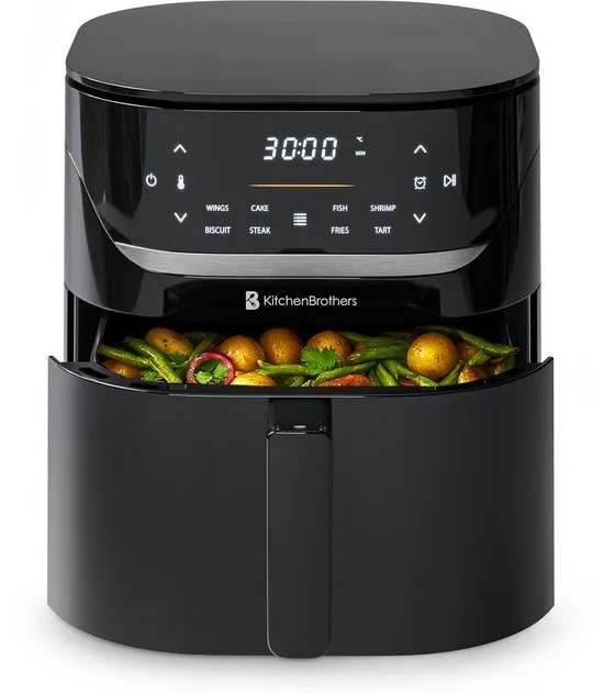 KitchenBrothers Airfryer XL - 5L - 1500W - PFAS-Vrij - Heteluchtfriteuse - 80ºC tot 200ºC - 8 Kookprogramma's - Zwart