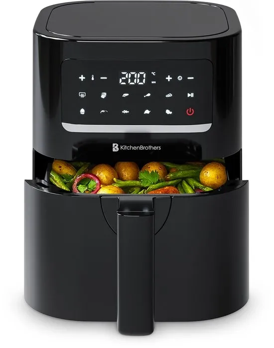 KitchenBrothers Mini Airfryer - 3,3 Liter - 1400W - PFAS-Vrij - 50ºC tot 200ºC - Kleine Heteluchtfriteuse voor 1, 2 en 3 Personen - 10 Kookprogramma's - Zwart