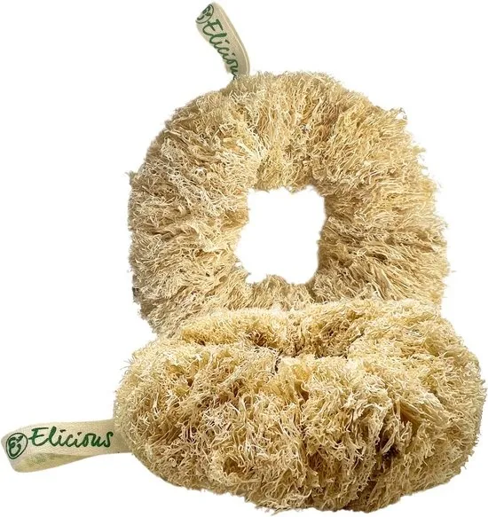 Elicious® - Loofah - Pannen Scrubber - Set van 2 stuks - 100% Natuurlijk - Plantaardig - Biologisch Afbreekbaar - Afwasspons - Keukenspons - Natuurspons - Schuurspons - Plasticvrij - Duurzaam - Dierproefvrij - Vegan - Herbruikbaar