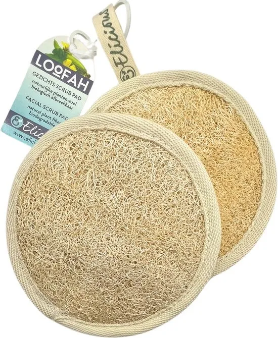 Elicious® - Loofah - Gezicht Scrub Pad - Set van 2 stuks - 100% Natuurlijk - Plantaardig - Biologisch Afbreekbaar - Gezichtsspons - Scrub Handschoen - Natuurspons - Scrub - Peeling- Plasticvrij - Duurzaam - Dierproefvrij - Vegan - Herbruikbaar