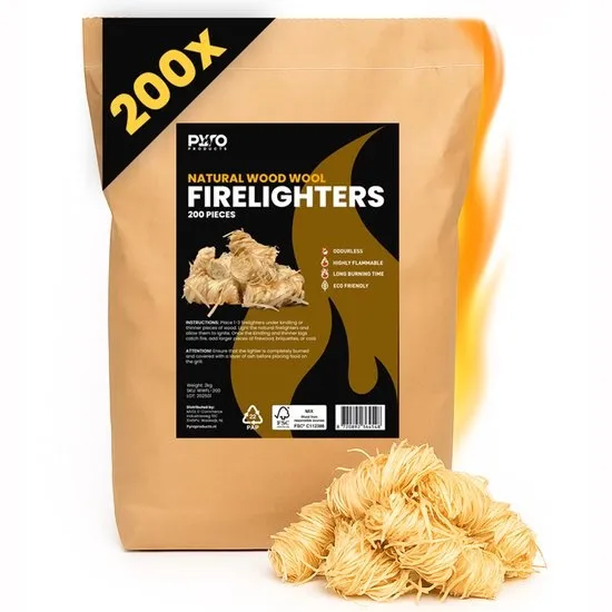 PyroProducts Aanmaakwokkels - 200 stuks (2 kg) - Ecologisch - Lange Brandduur - BBQ & Openhaard