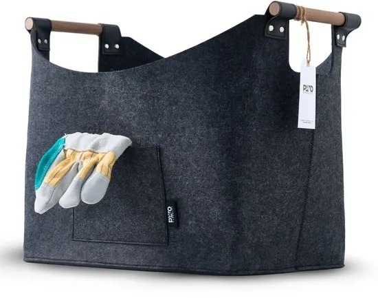 PyroProducts Opbergmand van Vilt - Houtmand voor Haardhout, Dekens & Speelgoed - Wasmand - 60 liter - Antraciet