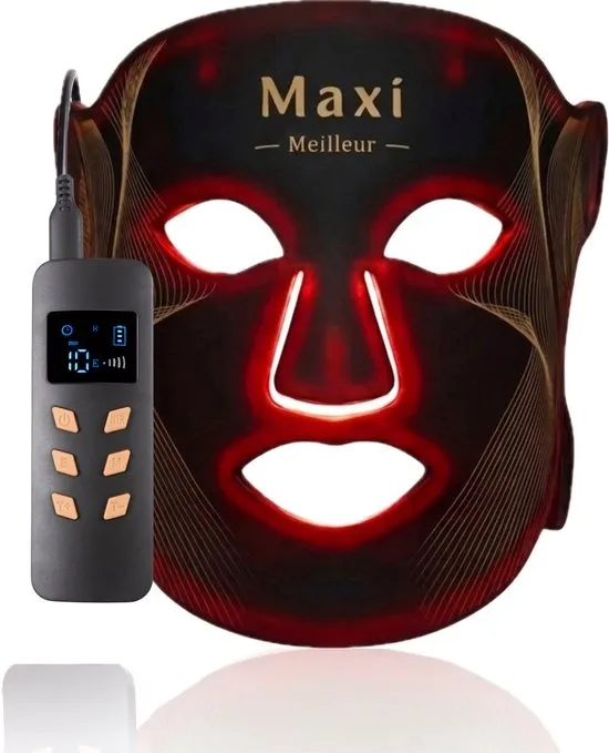 Maxi Meilleur® Nova series - Rood & Nabij infrarood - led gezichtsmasker lichttherapie - Anti-aging LED masker met rood licht therapie - Led Face mask - infrarood masker - led masker lichttherapie LED Masker zwart - Red Light therapy mask