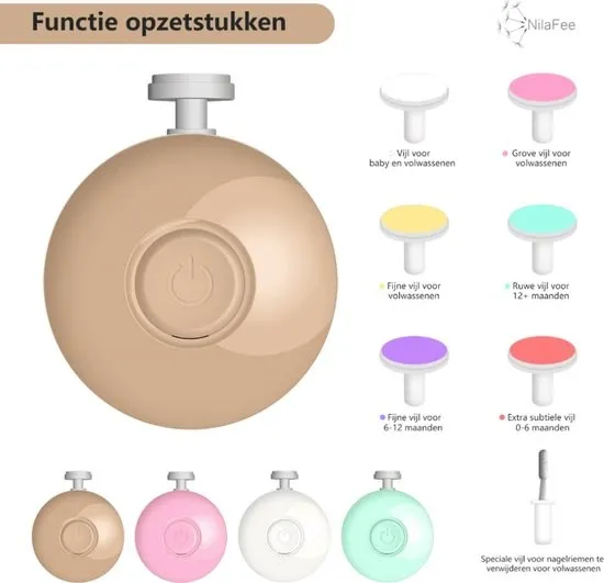 NilaFee® - Electrische Baby Nagelvijl - 7 Vijlen - Incl. Batterij - Baby Nagelknipper - Manicureset Baby - Nagelschaartje - Zand