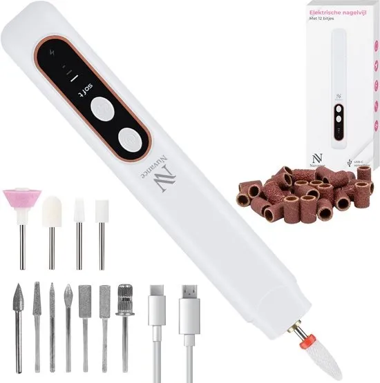 Nuvance Elektrische Nagelvijl - 15000 RPM - Nagelfrees - 12 Bitjes - 40 Schuurrolletjes - Manicure & Pedicure Set